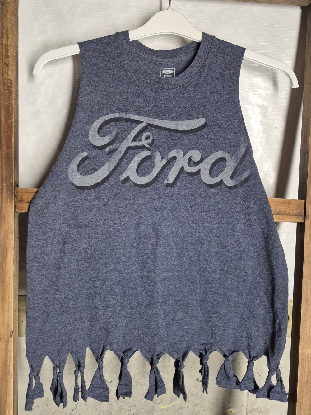 Ford Blue Sleeveless Fringe Crop Top